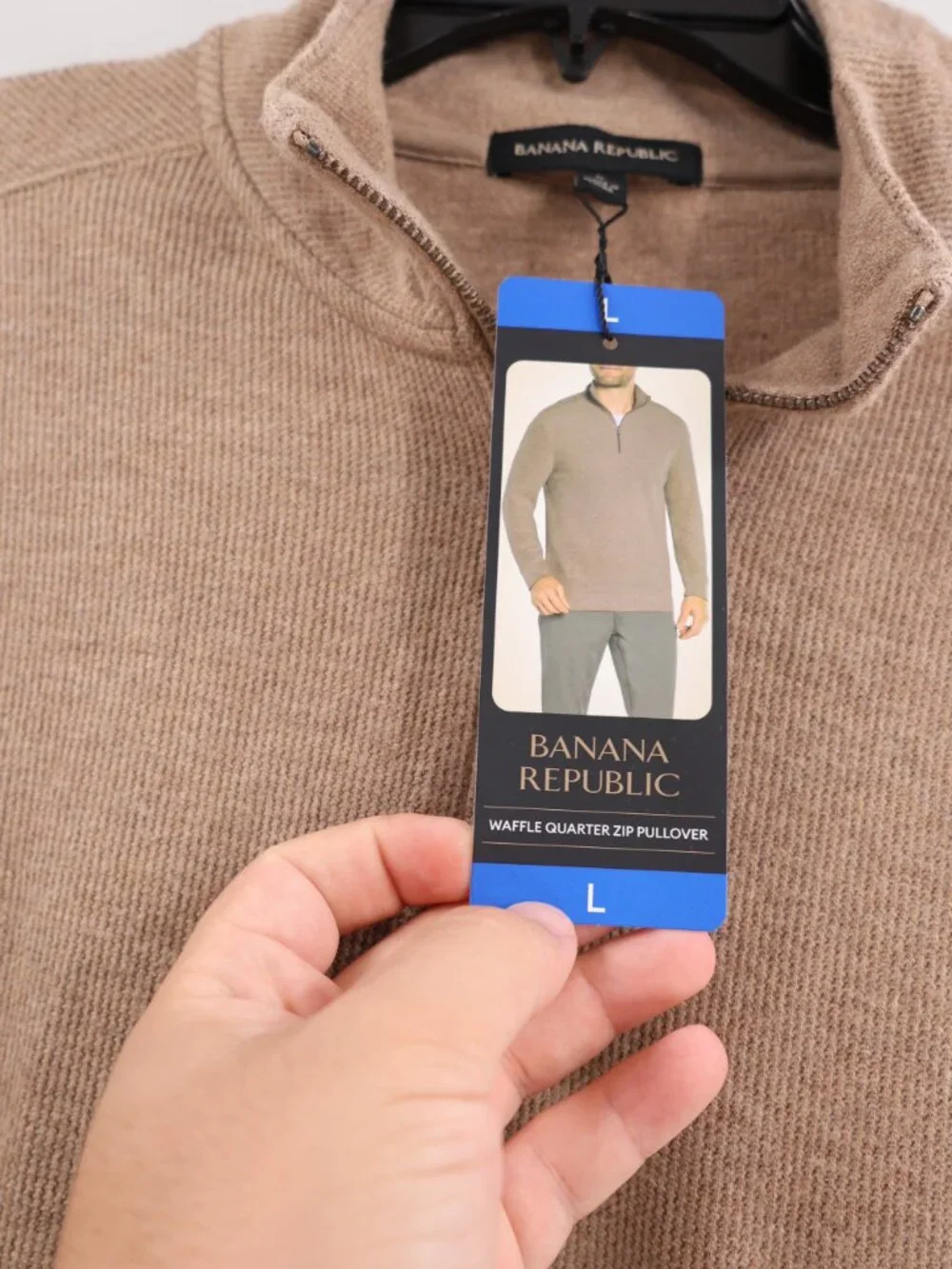 NWT Banana Republic Sweater Men’s Large Waffle Knit Quarter Zip Pullover Tan